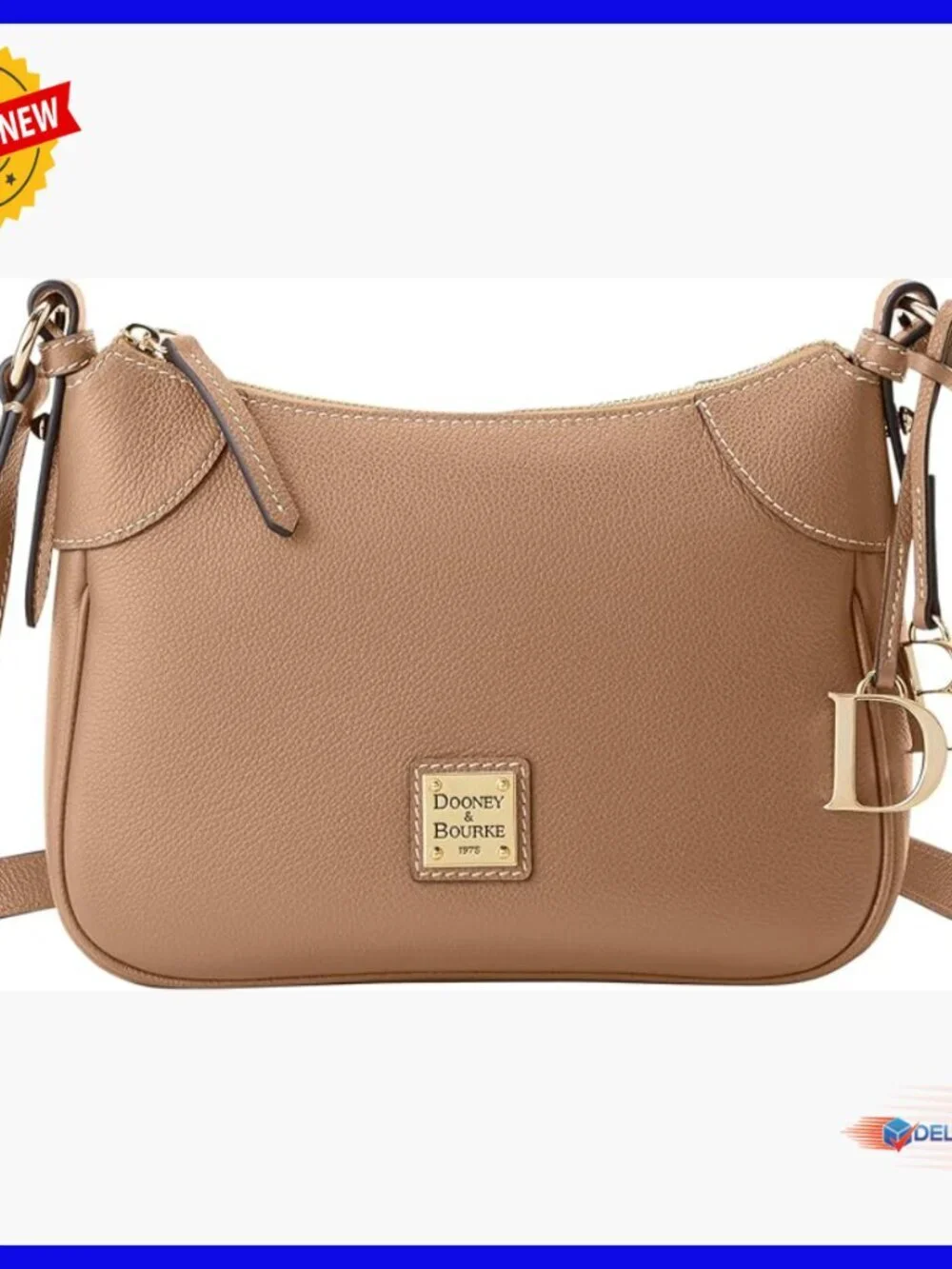 Leather Crossbody Hobo Bag with Zip Pockets, Medium Size